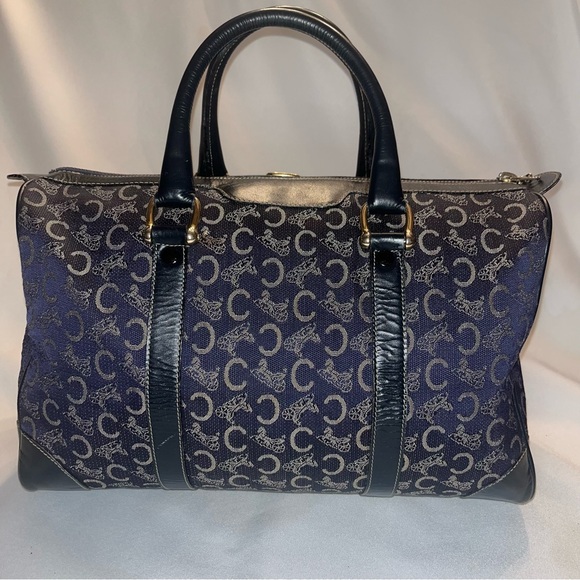 CELINE Navy Blue Carriage Print Tote Bag Vintage EUC - Picture 3 of 13